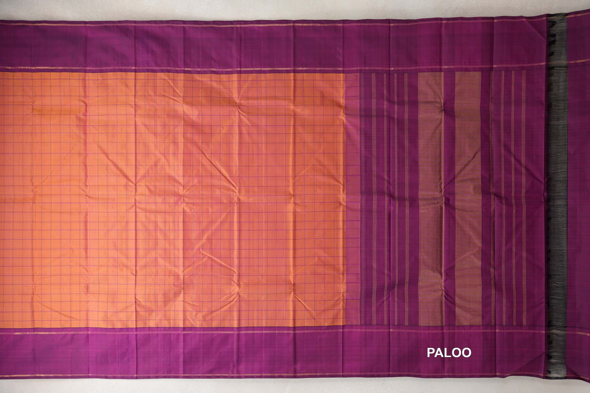 Dual Tone of Mustard Yellow and Pink Vintage Kanjivaram Silk Saree paloo