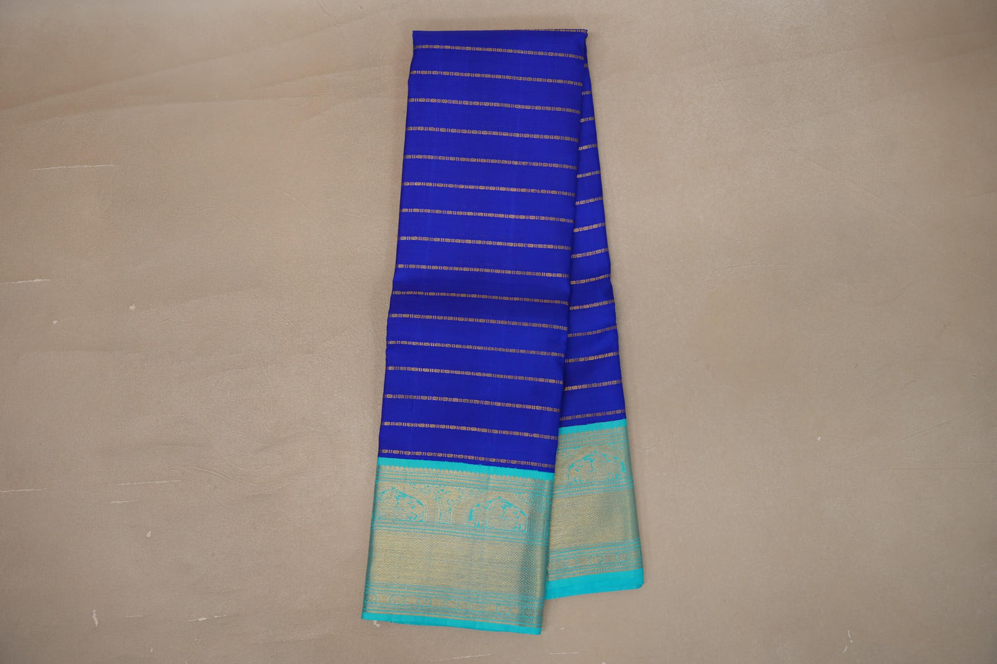 Online Medium Blue with Aqua Blue Borders Vintage Kanjivaram Silk Saree
