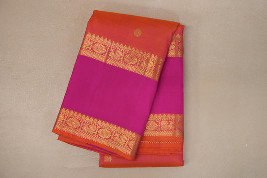 Dual Tone of Pink and Orange with Deep Pink Borders Vintage Kanjivaram Silk Saree