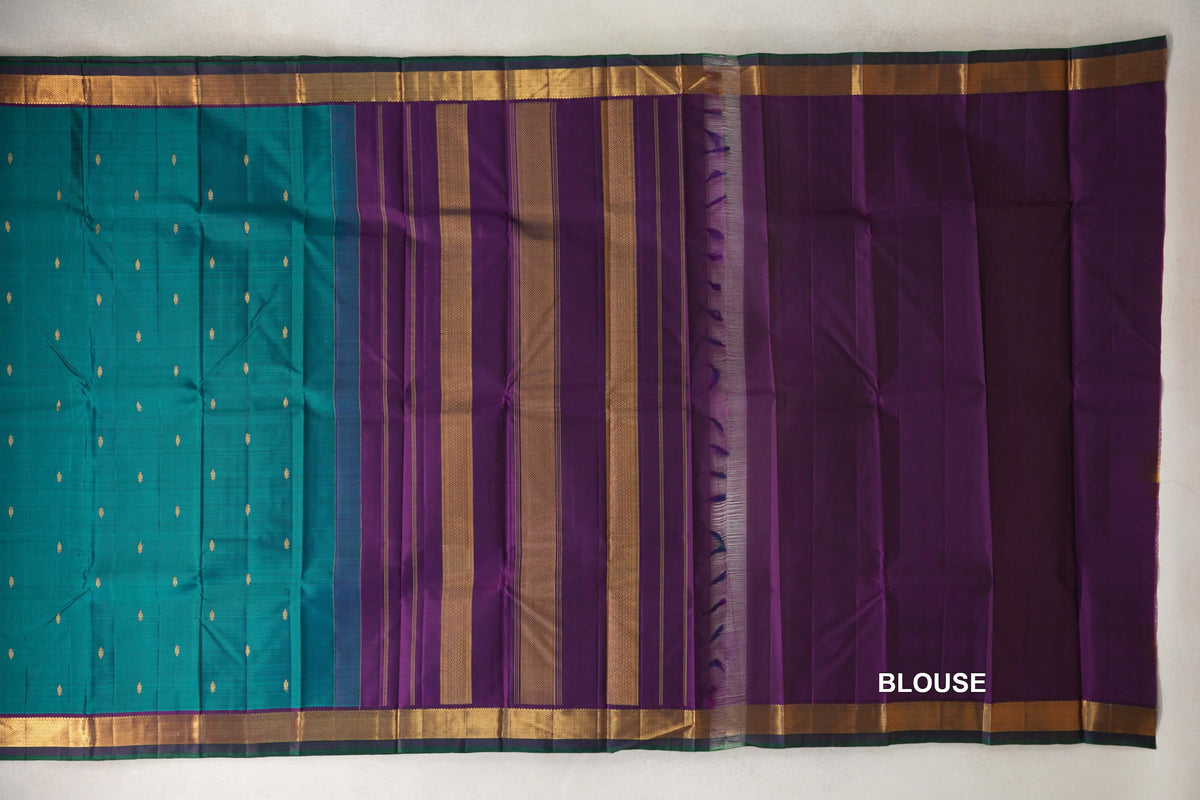 Peacock Green  Vintage Kanjivaram Silk Saree blouse