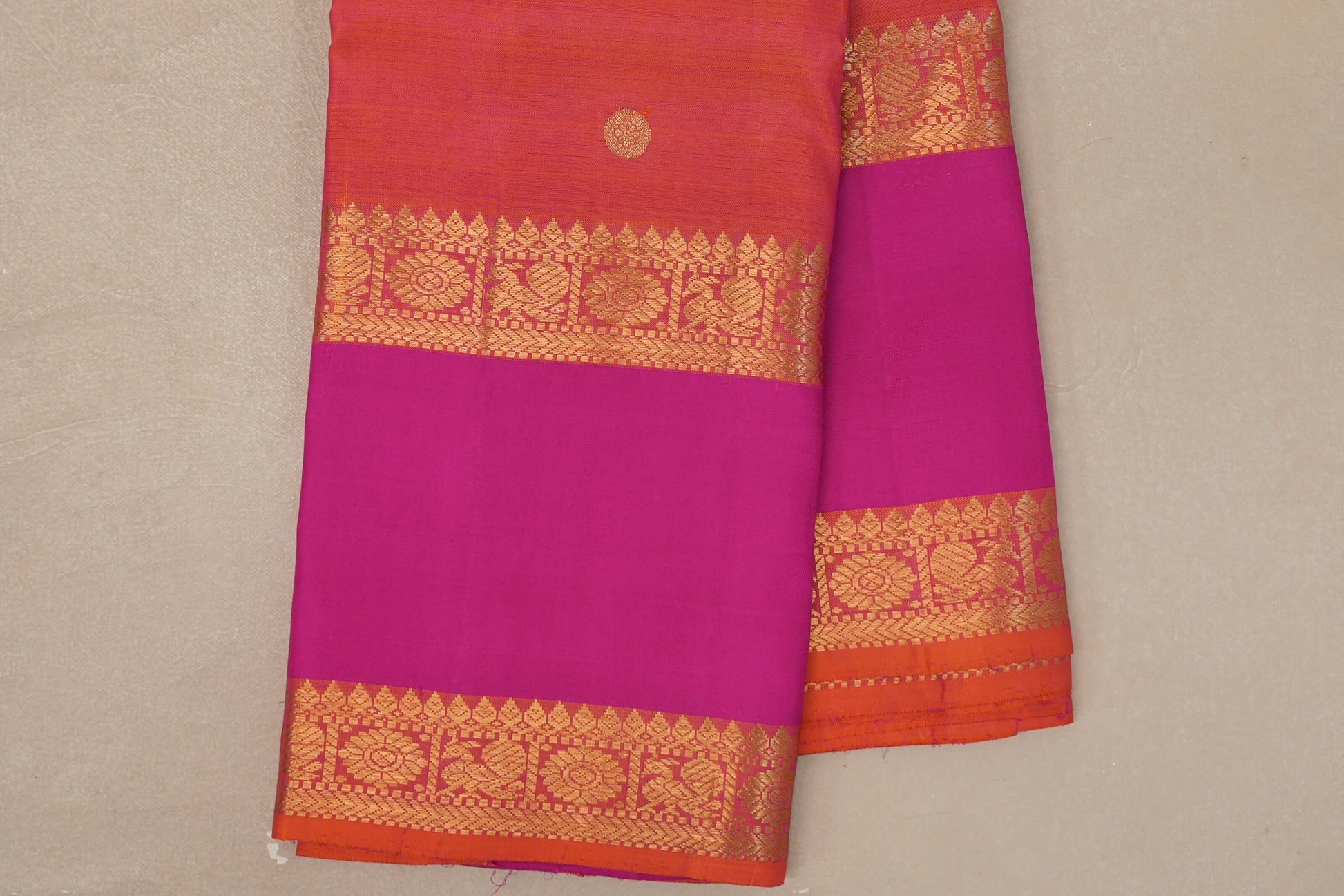 Dual Tone of Pink and Orange Vintage Kanjivaram Silk Saree borders
