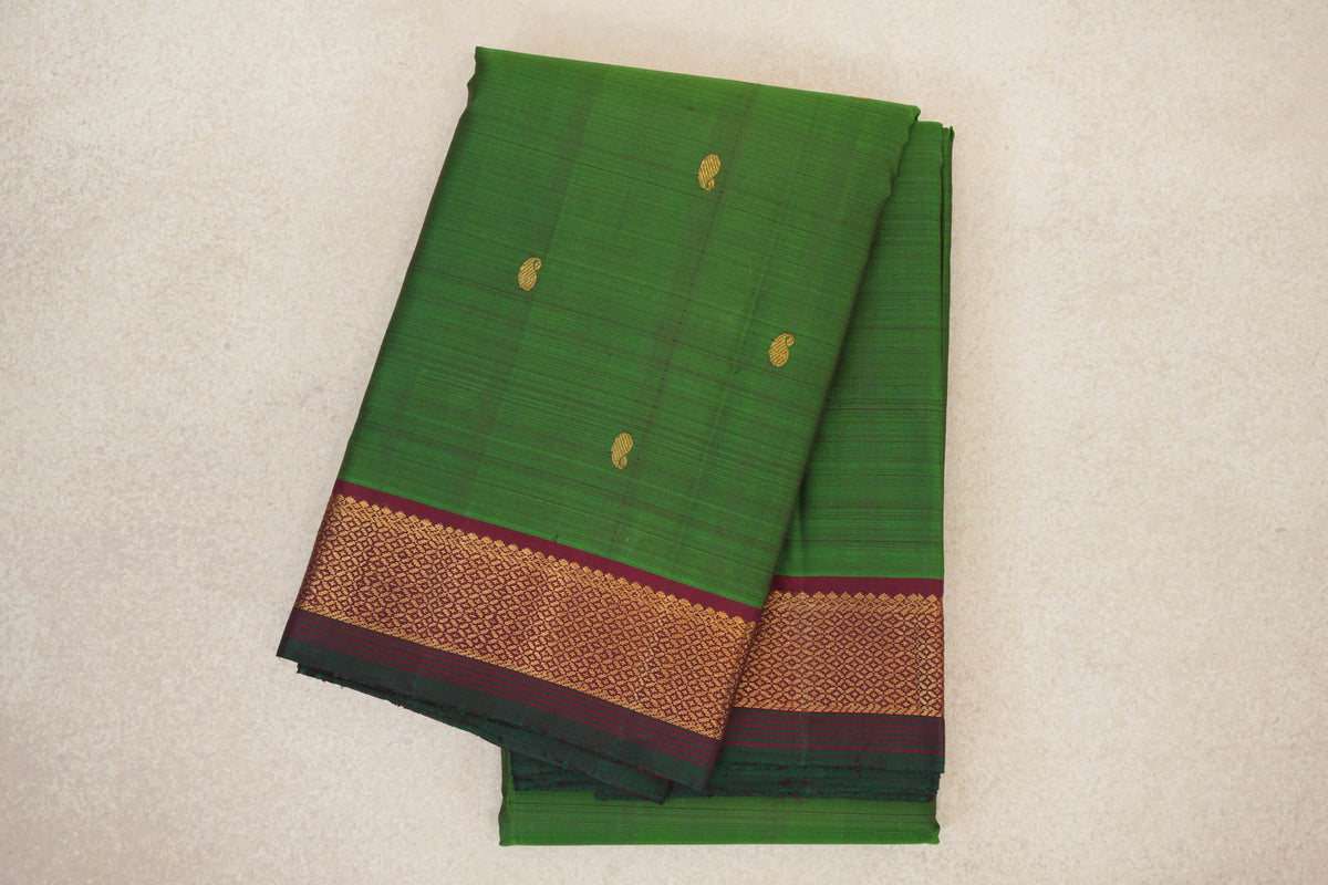 folded Leaf Green  Vintage Kanjivaram Silk Saree