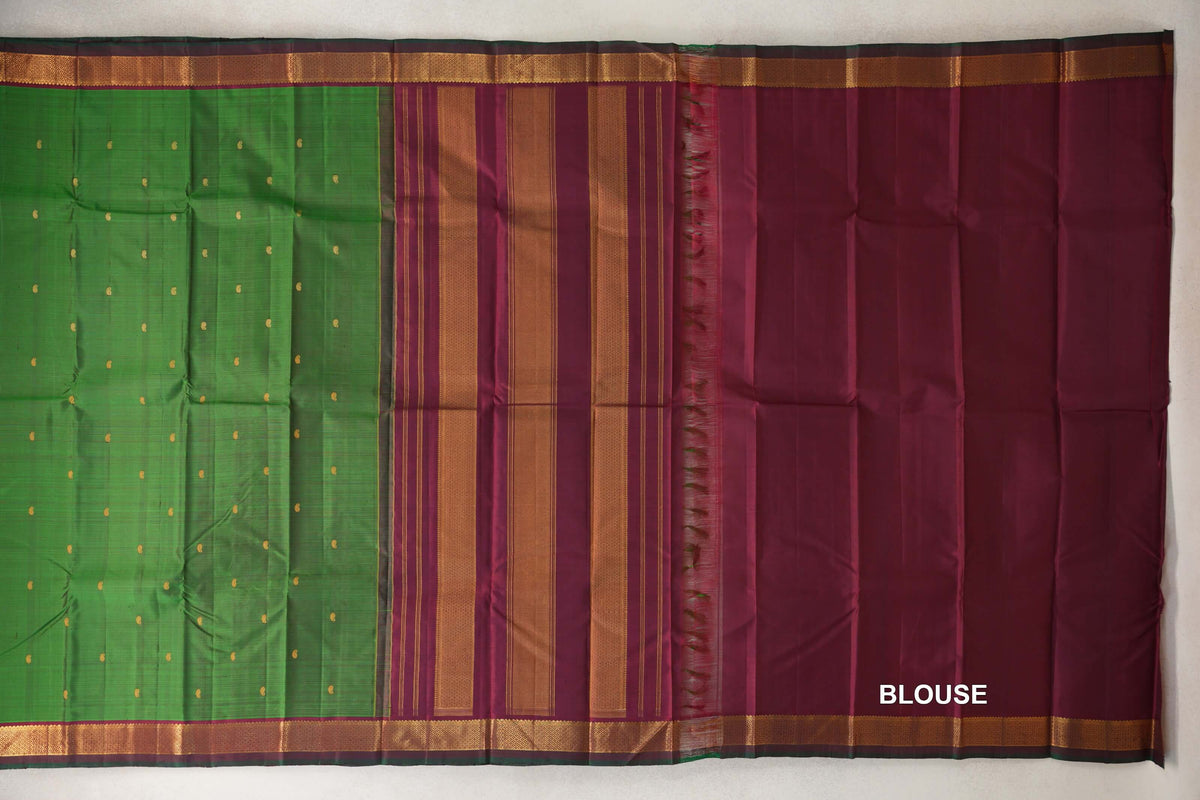 Leaf Green  Vintage Kanjivaram Silk Saree blouse