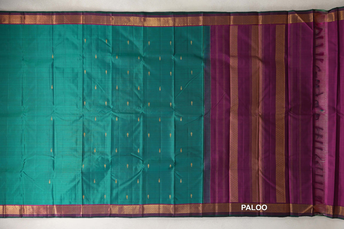 Peacock Green  Vintage Kanjivaram Silk Saree paloo