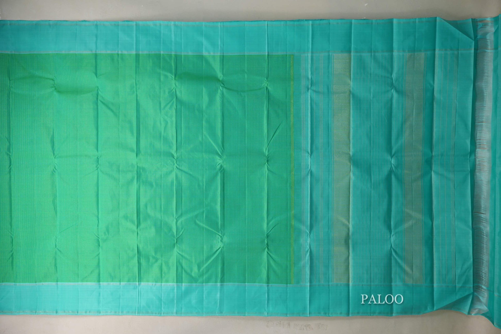 Bright Sea Green with Aqua Blue Borders Vintage Kanjivaram Silk Saree paloo