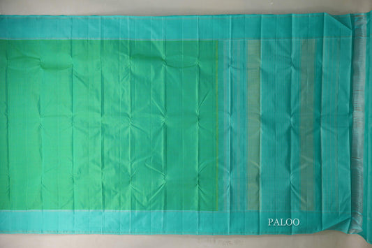 Bright Sea Green with Aqua Blue Borders Vintage Kanjivaram Silk Saree paloo