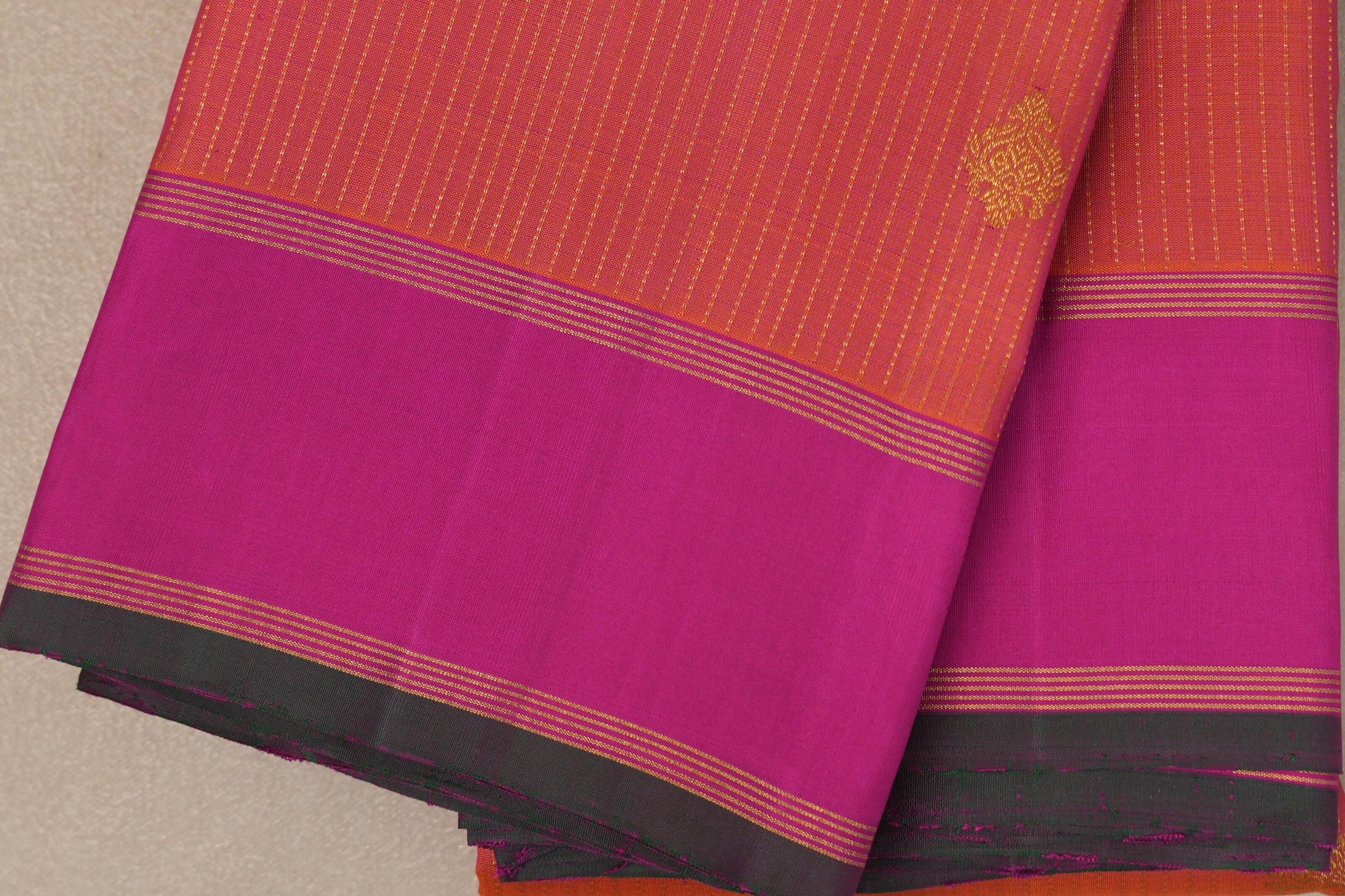 Dual Tone of Pink and Orange Vintage Kanjivaram Silk Saree borders