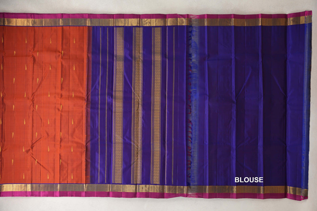 Rust Vintage Kanjivaram Silk Saree blouse