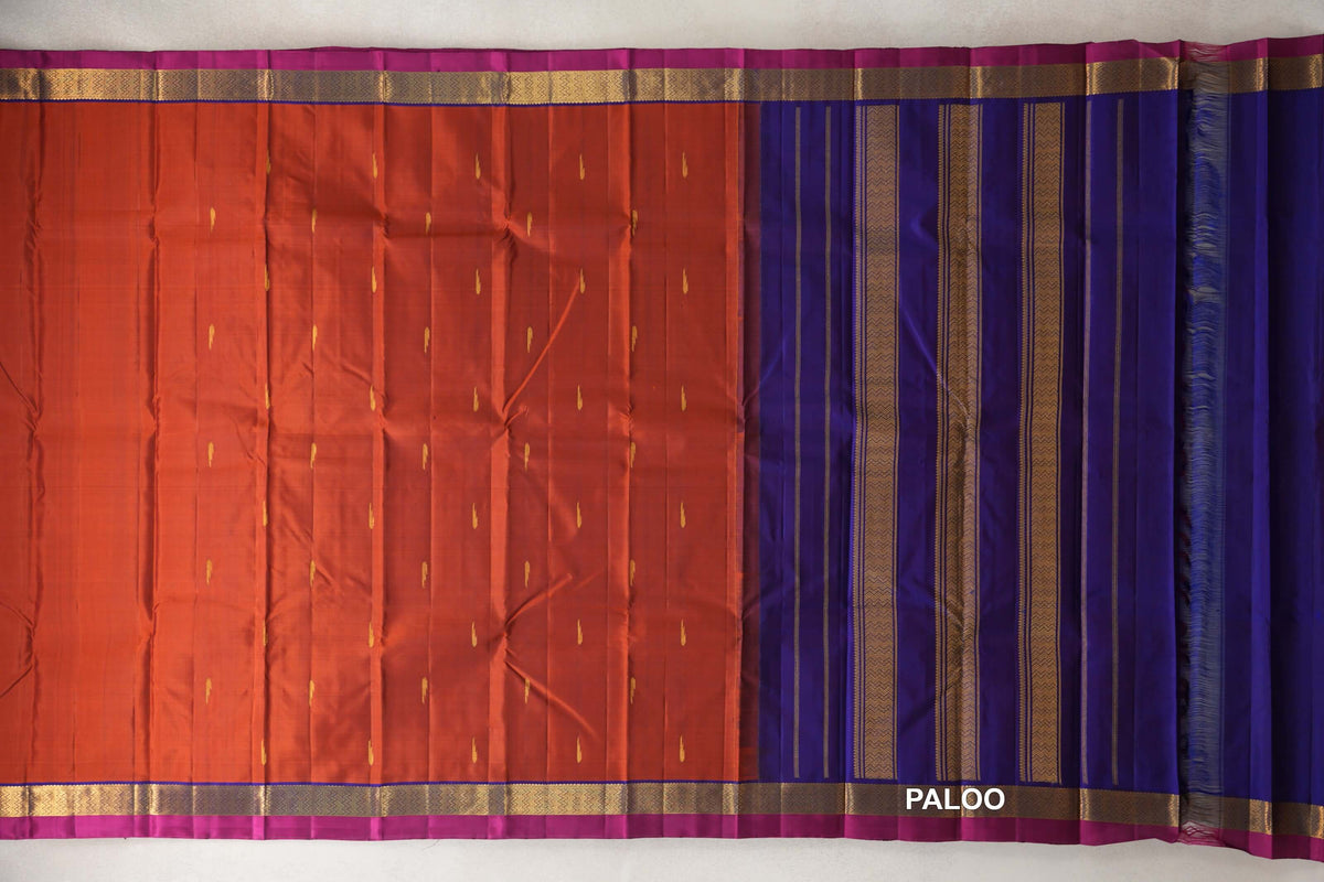 Rust Vintage Kanjivaram Silk Saree paloo