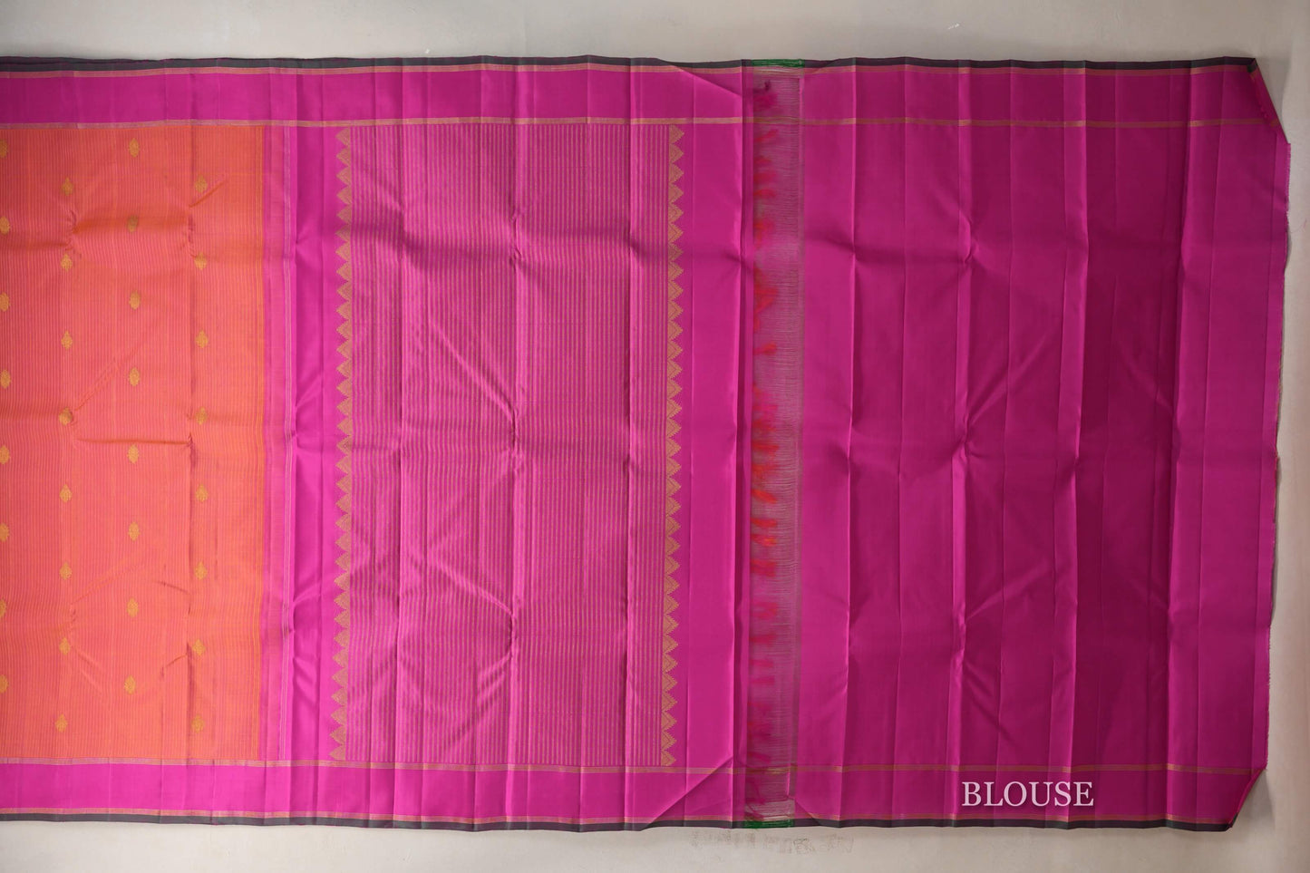 Dual Tone of Pink and Orange Vintage Kanjivaram Silk Saree blouse