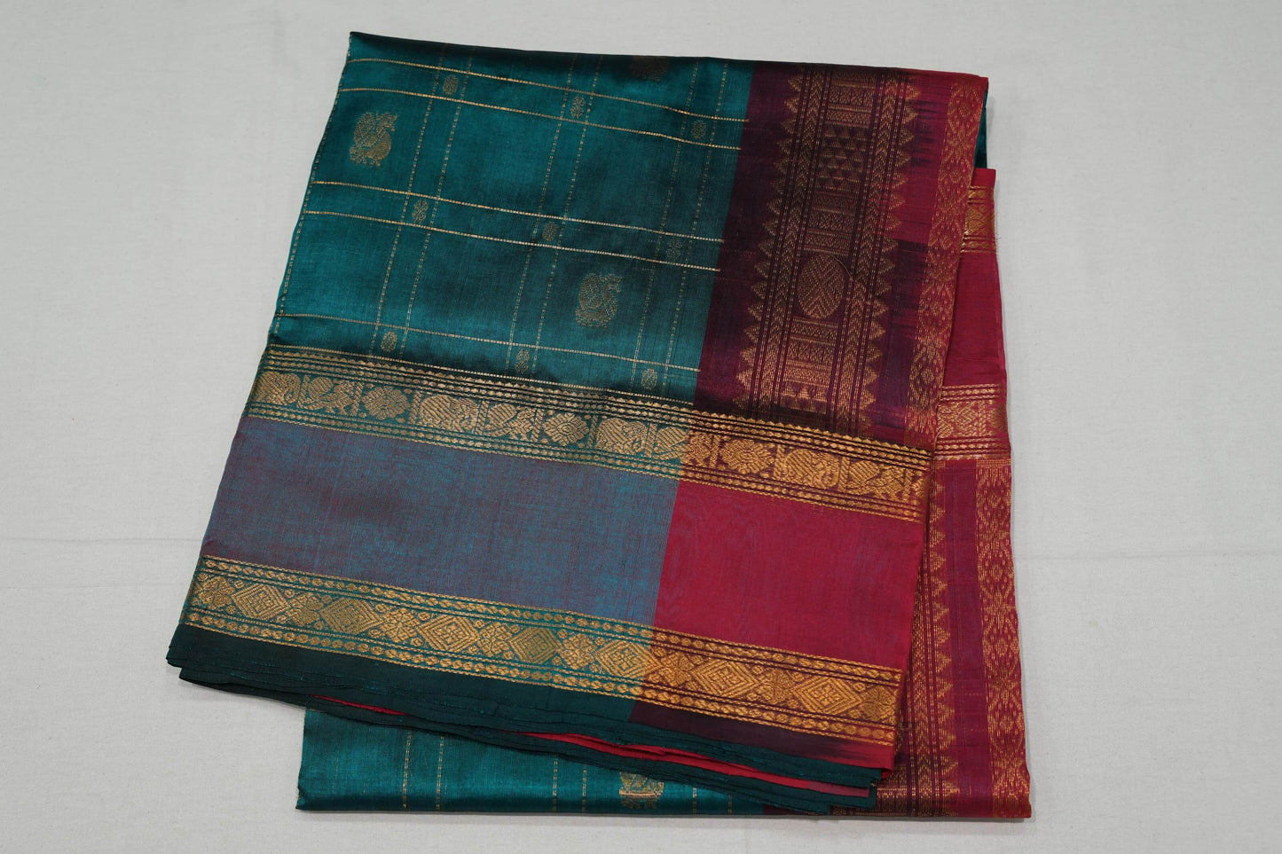 Peacock blue silk cotton saree