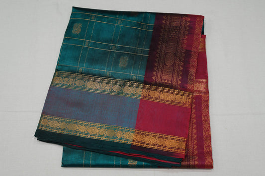 Peacock blue silk cotton saree