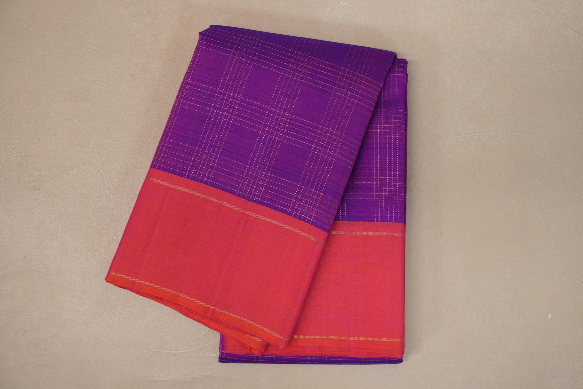 Dual Tone of Pink and Blue Vintage Kanjivaram Silk Saree