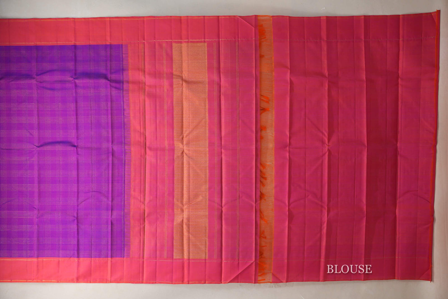 Dual Tone of Pink and Blue Vintage Kanjivaram Silk Saree blouse
