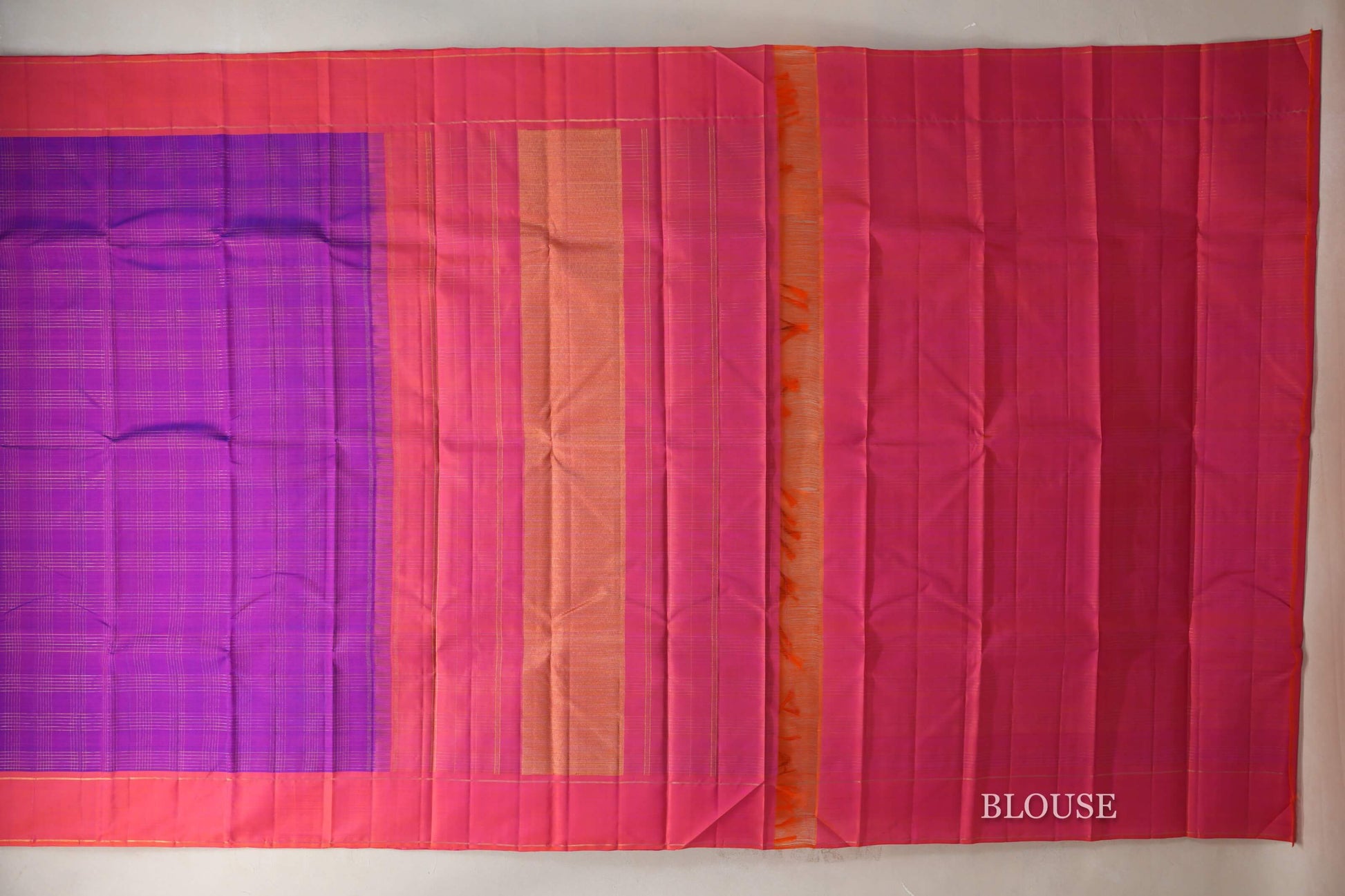 Dual Tone of Pink and Blue Vintage Kanjivaram Silk Saree blouse