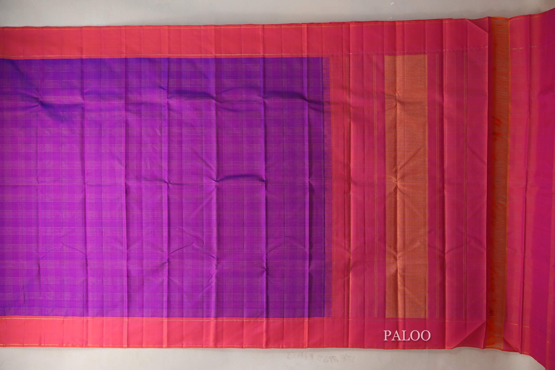 Dual Tone of Pink and Blue Vintage Kanjivaram Silk Saree paloo