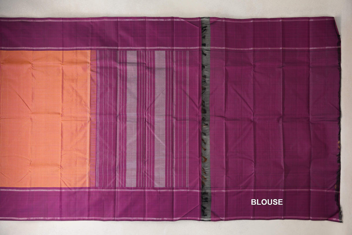 Dual Tone of Mustard Yellow and Pink with Deep Magenta Purple Borders Vintage Kanjivaram Silk Saree by Shreenivas Silks PSSR0110465