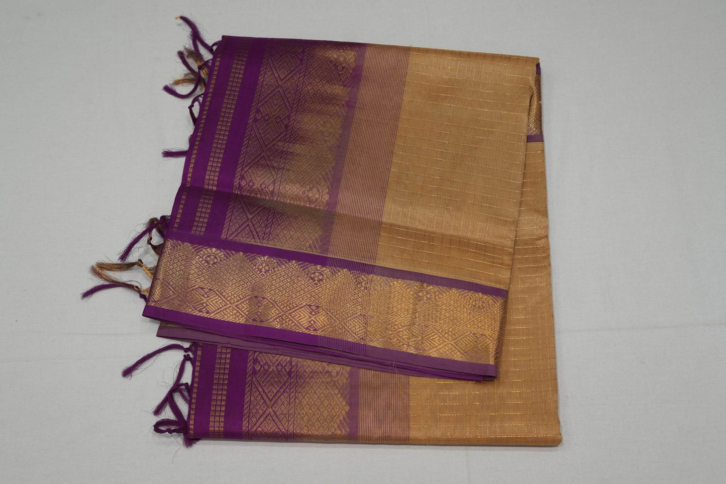 Beige silk cotton saree
