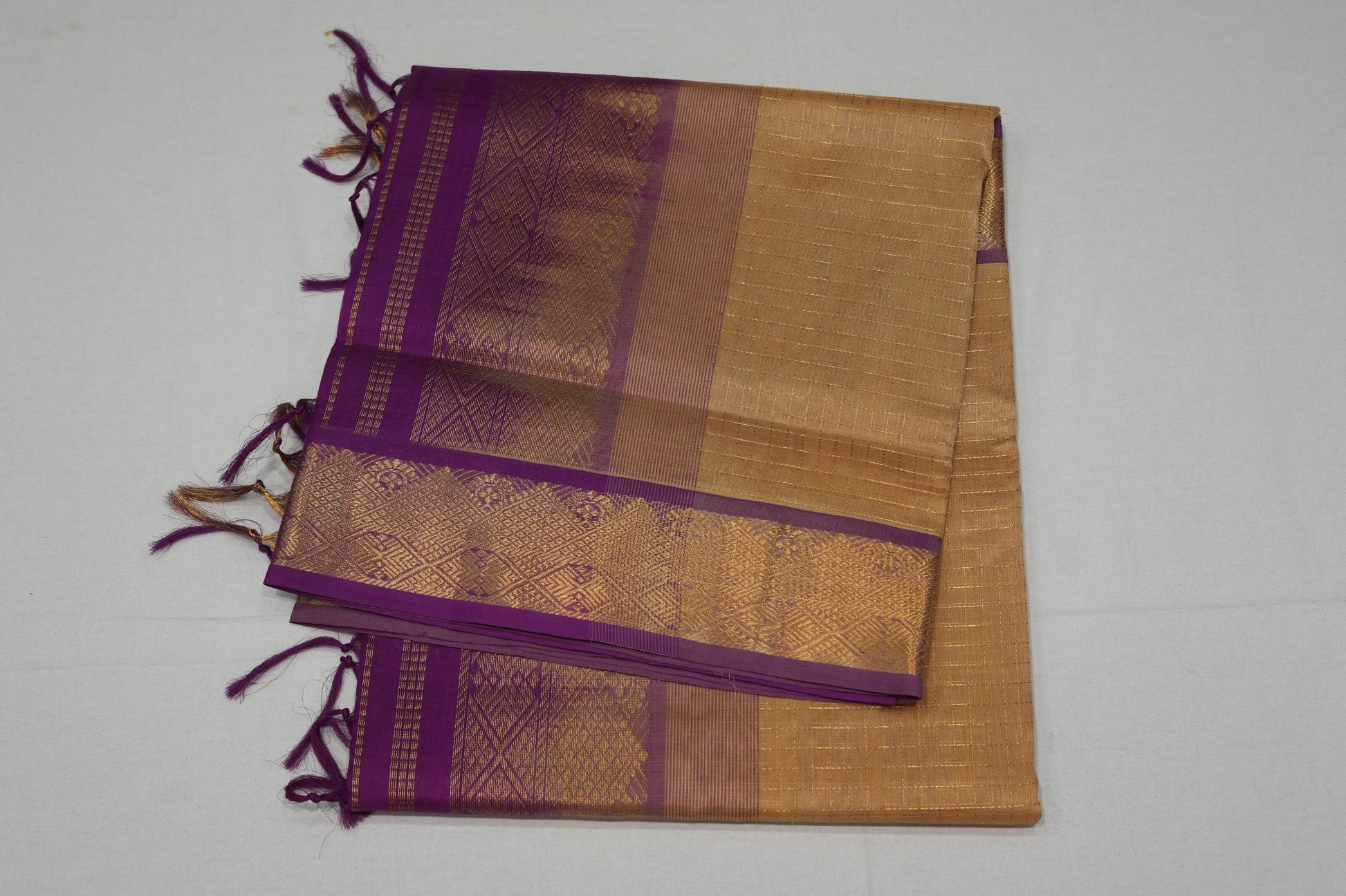 Beige silk cotton saree