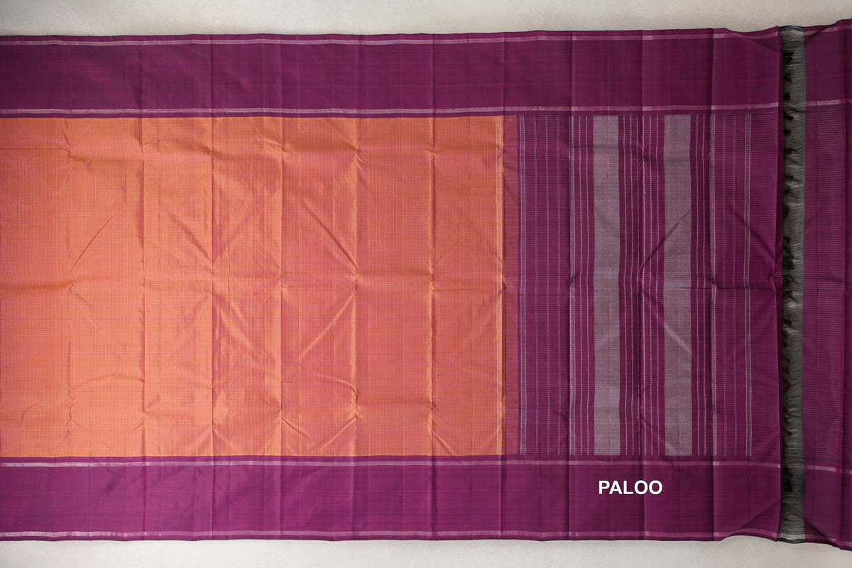 Dual Tone of Mustard Yellow and Pink with Deep Magenta Purple Borders Vintage Kanjivaram Silk Saree by Shreenivas Silks PSSR0110465
