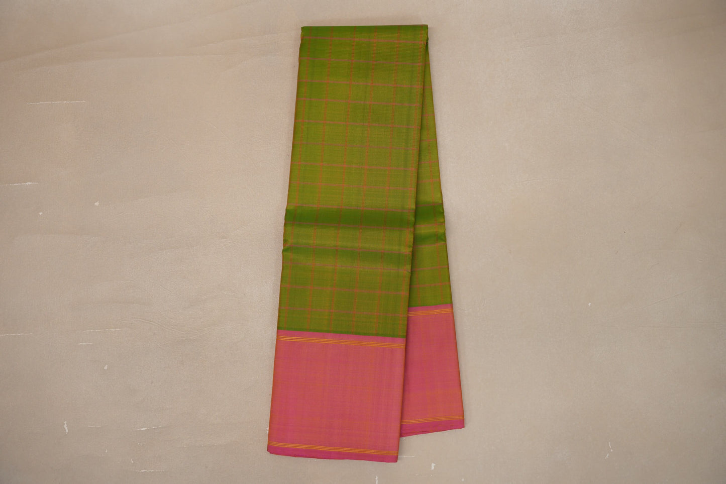 Online Yellowish Green with Dual Tone of Yellow and Pink Borders Vintage Kanjivaram Silk Saree
