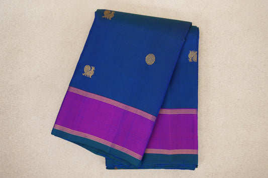 Peacock Blue Vintage Kanjivaram Silk Saree folded 