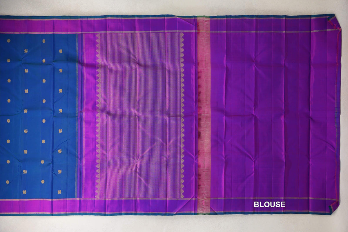 Peacock Blue Vintage Kanjivaram Silk Saree  blouse