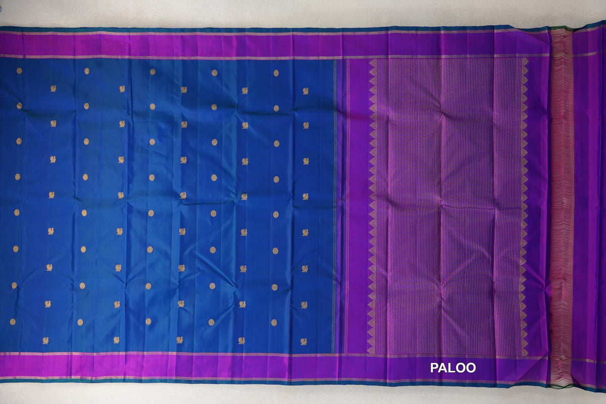 Peacock Blue Vintage Kanjivaram Silk Saree  paloo