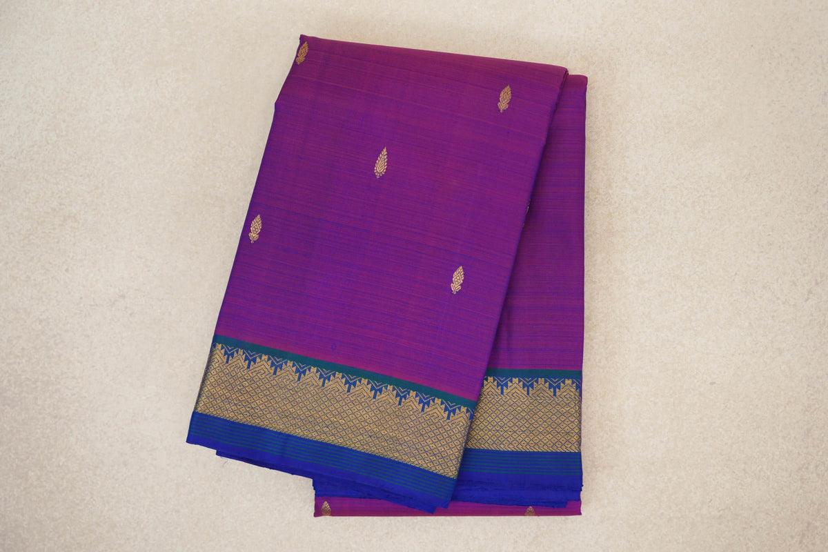 Dual Tone of Blue and Magenta with Peacock Green Borders Vintage Kanjivaram Silk Saree by Shreenivas Silks PSSR0110468