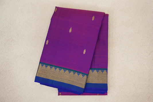 Dual Tone of Blue and Magenta with Peacock Green Borders Vintage Kanjivaram Silk Saree by Shreenivas Silks PSSR0110468