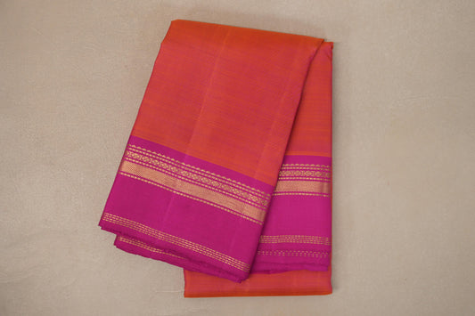 Dual Tone of Pink and Orange with Bright Pink Borders Vintage Kanjivaram Silk Saree