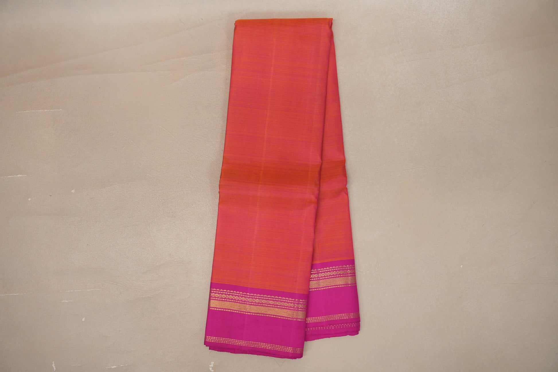 Online Dual Tone of Pink and Orange with Bright Pink Borders Vintage Kanjivaram Silk Saree