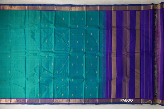 Dual Tone of Green and Blue with Violet Purple Borders with Dark Bottle Green Selvedge Vintage Kanjivaram Silk Saree by Shreenivas Silks PSSR0110469