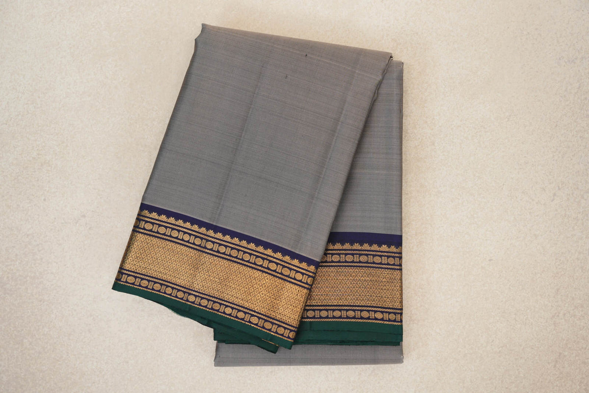 Olive Grey Vintage Kanjivaram Silk Saree 