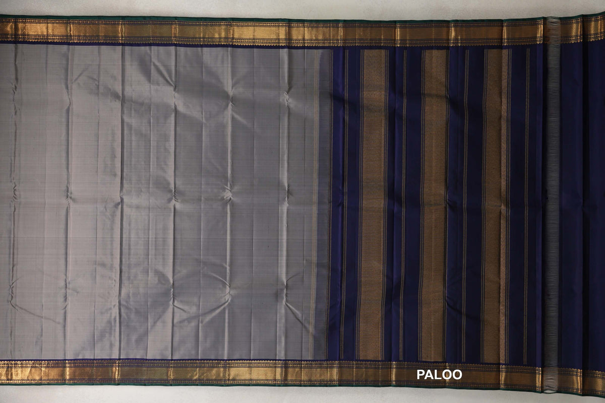 Olive Grey Vintage Kanjivaram Silk Saree  paloo