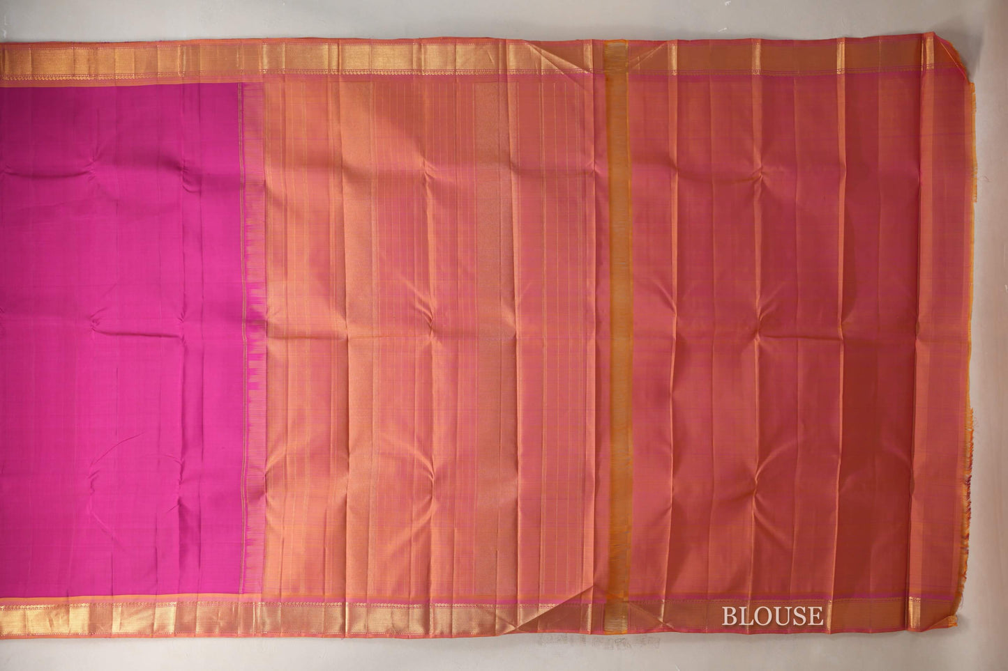 Magenta with Dual Tone of Pink and Mustard Borders Vintage Kanjivaram Silk Saree  blouse