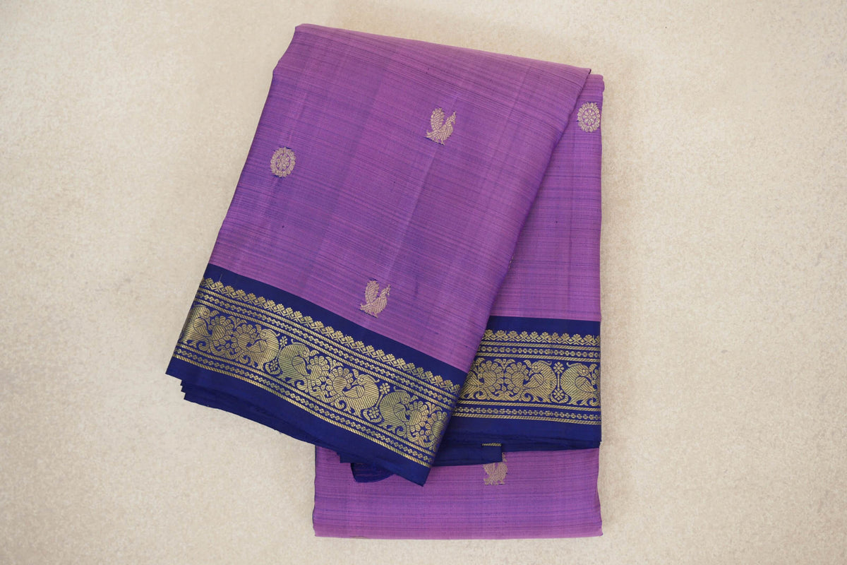 FOLDED Lavender with Deep Blue Borders Vintage Kanjivaram Silk Saree