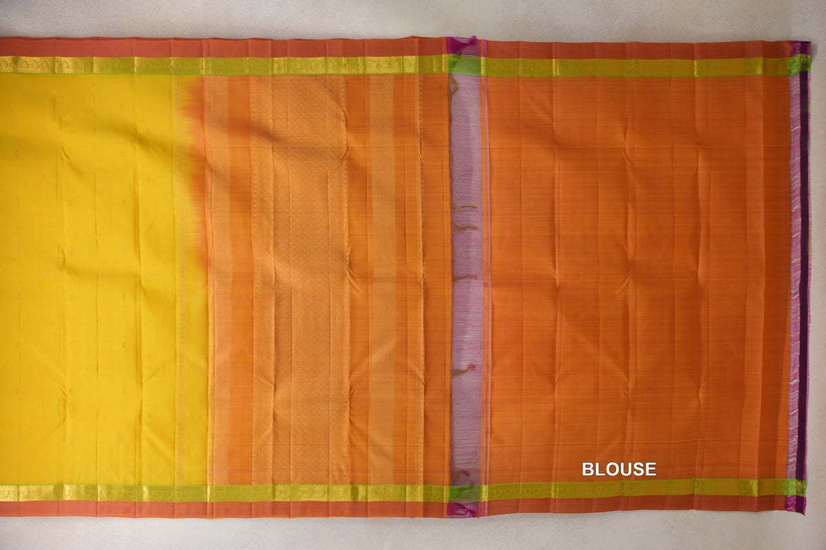 Lemon yellow vintage kanjivaram saree blouse