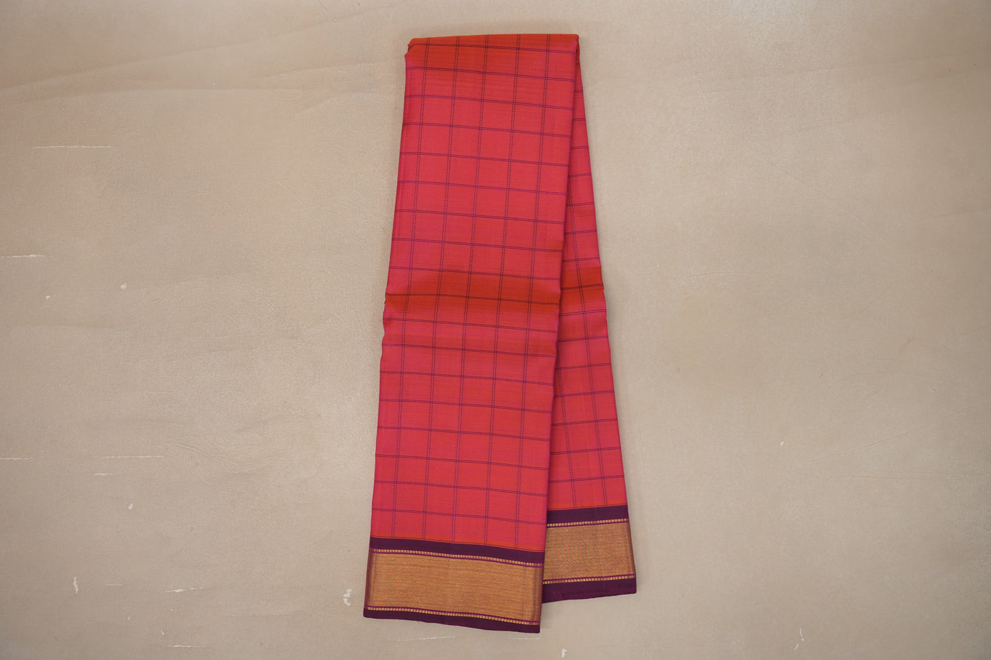 Online Orangish Pink with Deep Magenta Borders Vintage Kanjivaram Silk Saree