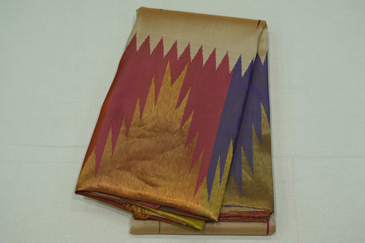 Beige kanchipuram silk saree