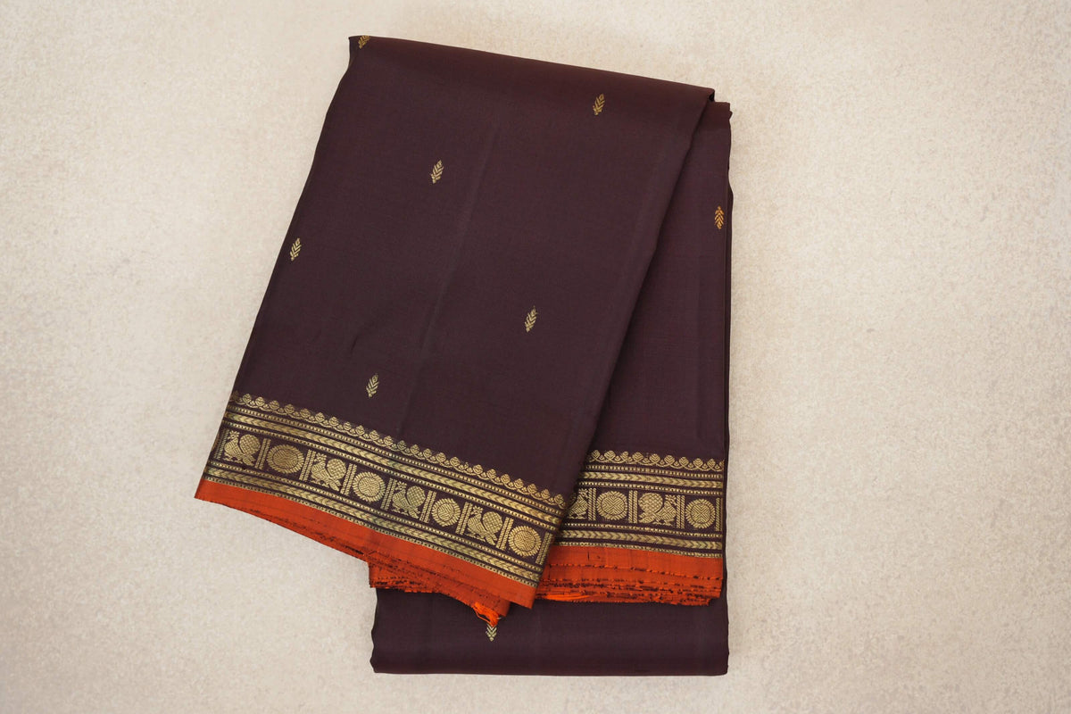 folded Deep plum brown vintage kanjivaram saree