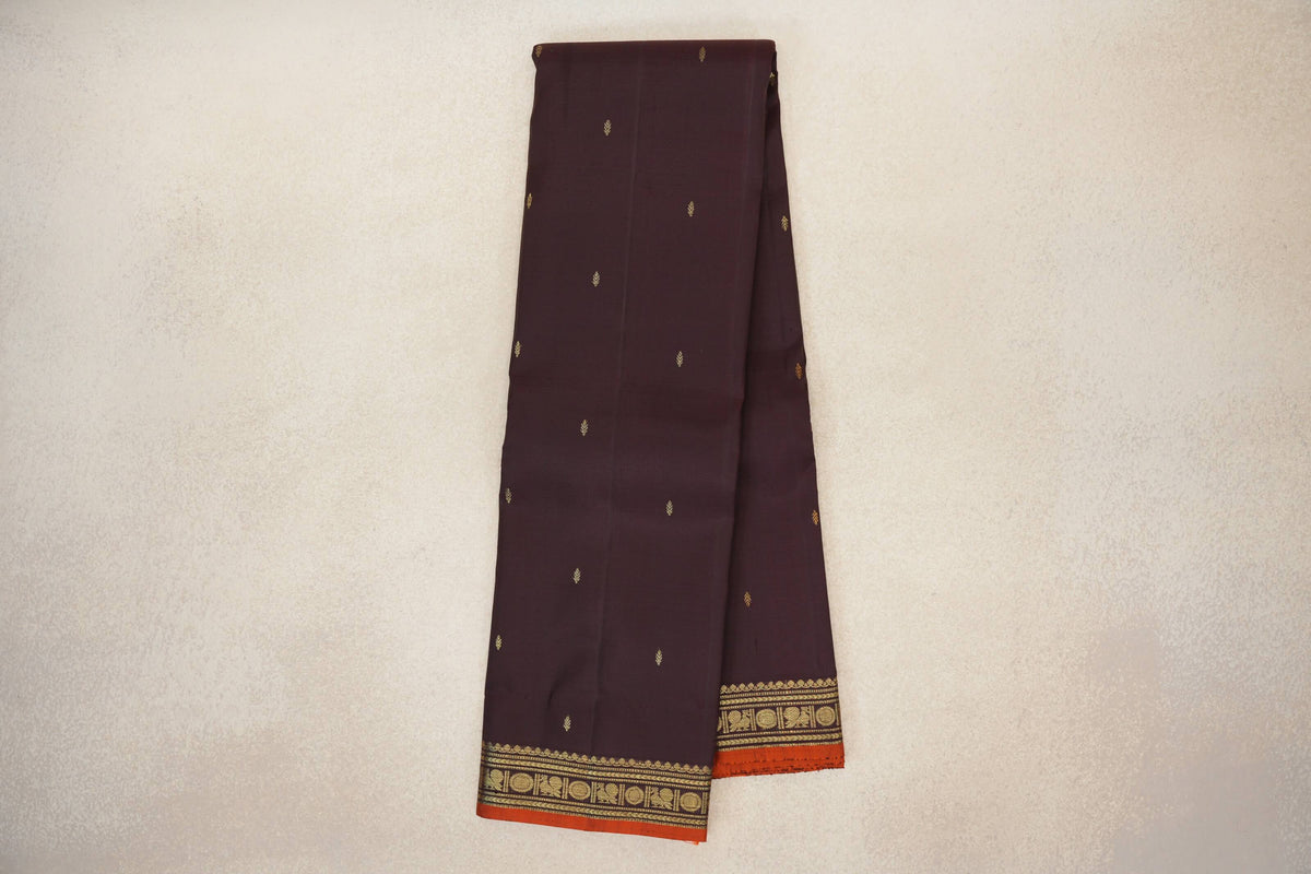 Deep plum brown vintage kanjivaram saree body zoom