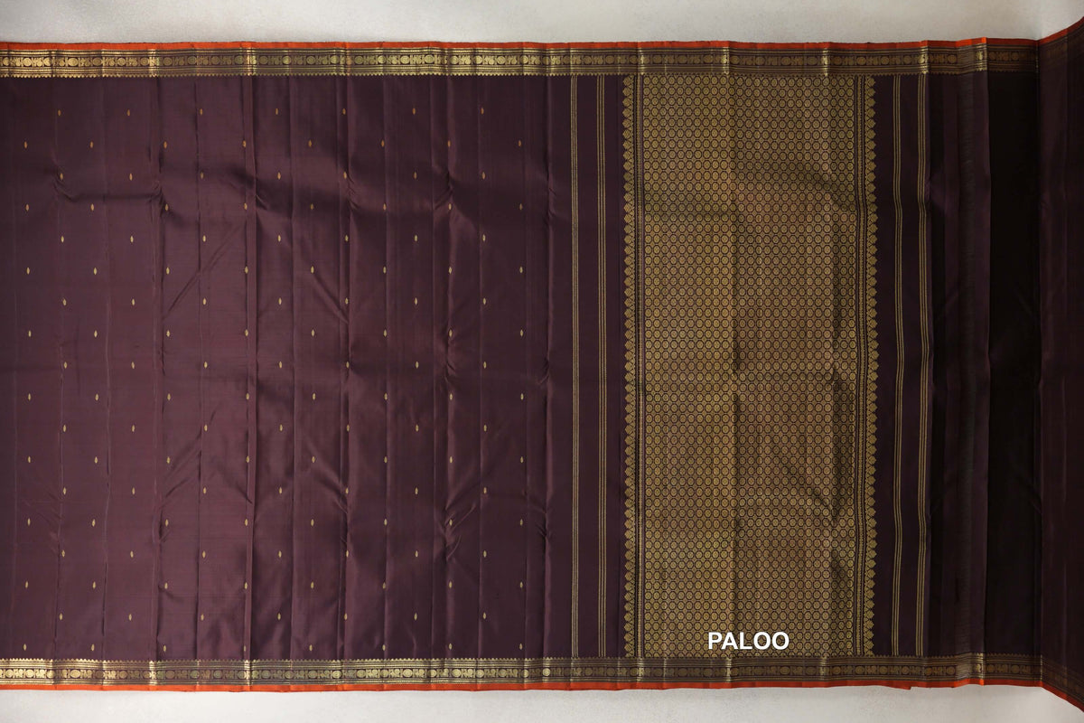 Deep plum brown vintage kanjivaram saree paloo
