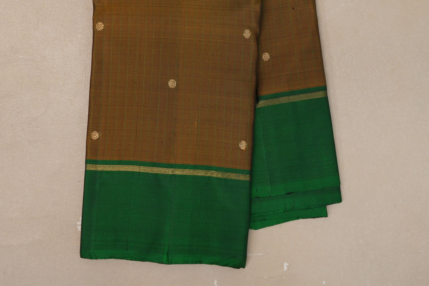 Olive Green/Brown Vintage Kanjivaram Silk Saree borders