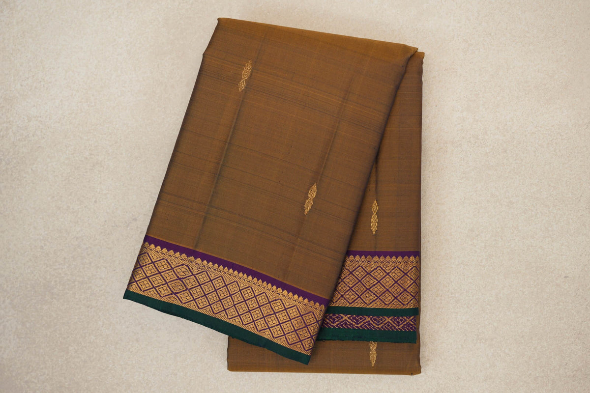 folded Mustard Oil Vintage Kanjivaram Silk Saree