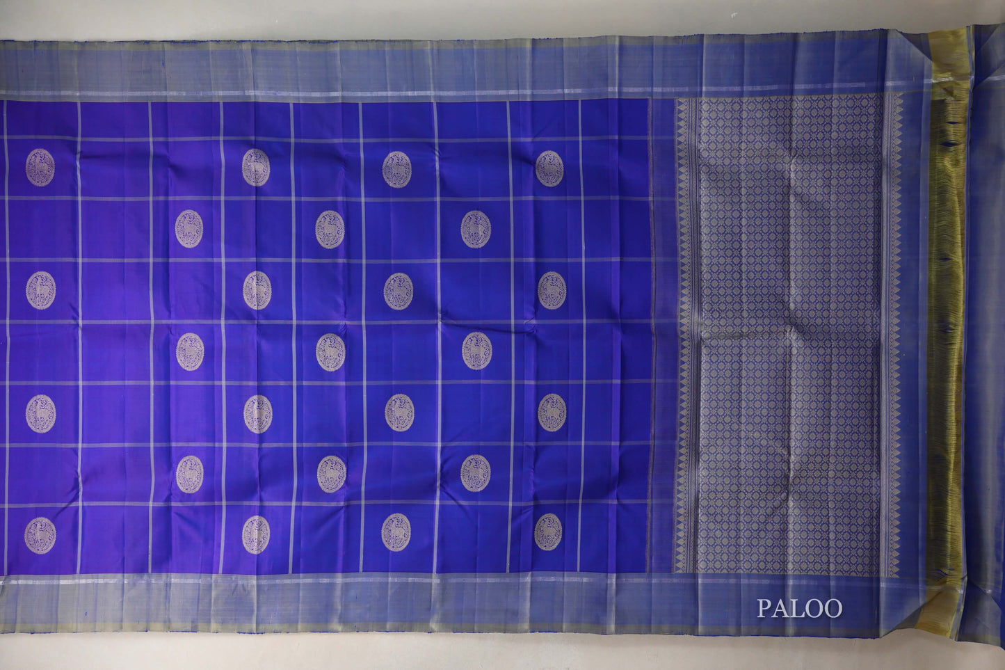 Dual Tone of Violet and Blue Vintage Kanjivaram Silk Saree paloo