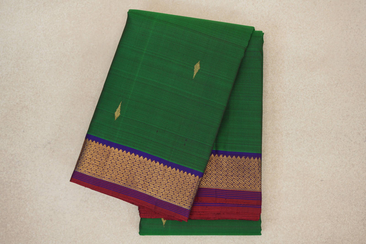folded Forest Green Vintage Kanjivaram Silk Saree