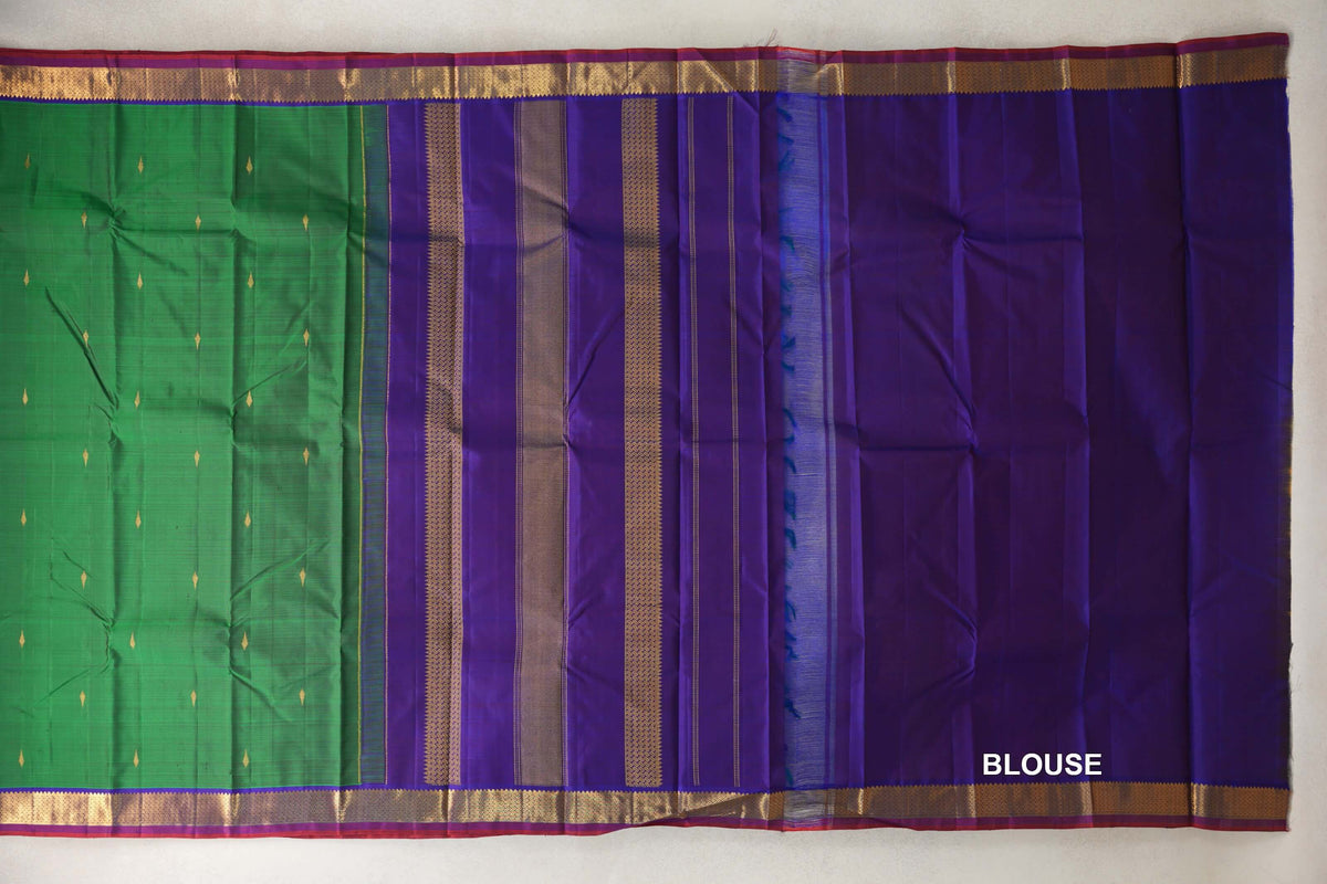 Forest Green Vintage Kanjivaram Silk Saree blouse
