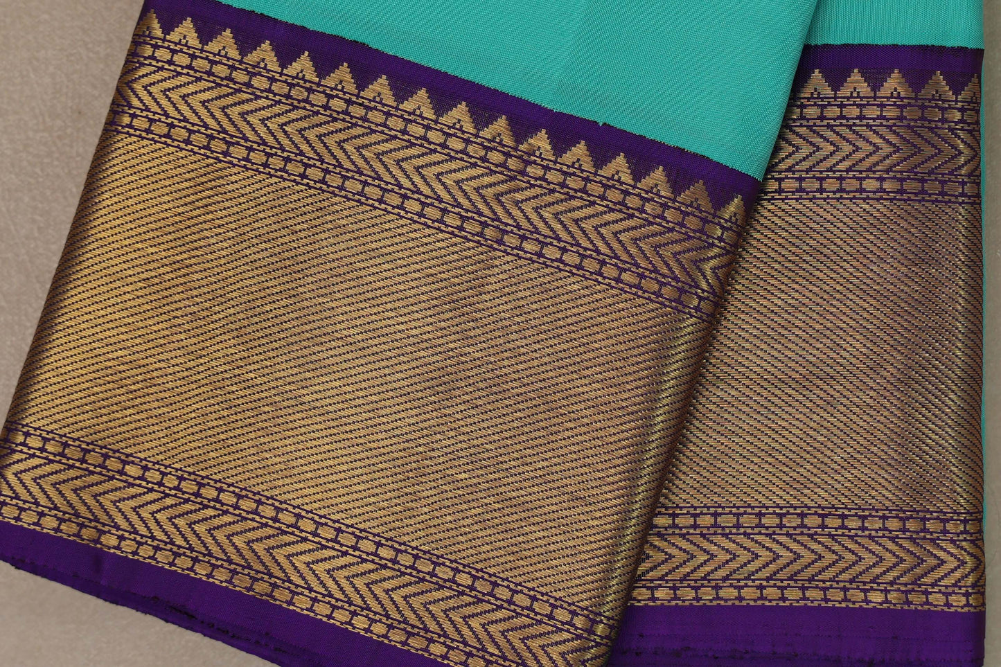 Aqua blue with Royal Purple borders Vintage Kanjivaram Silk Saree by Shreenivas Silks PSSR019374
