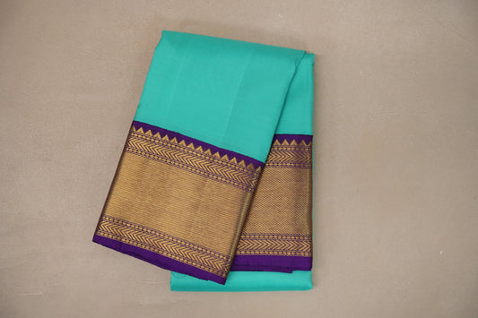 Aqua blue with Royal Purple borders Vintage Kanjivaram Silk Saree by Shreenivas Silks PSSR019374
